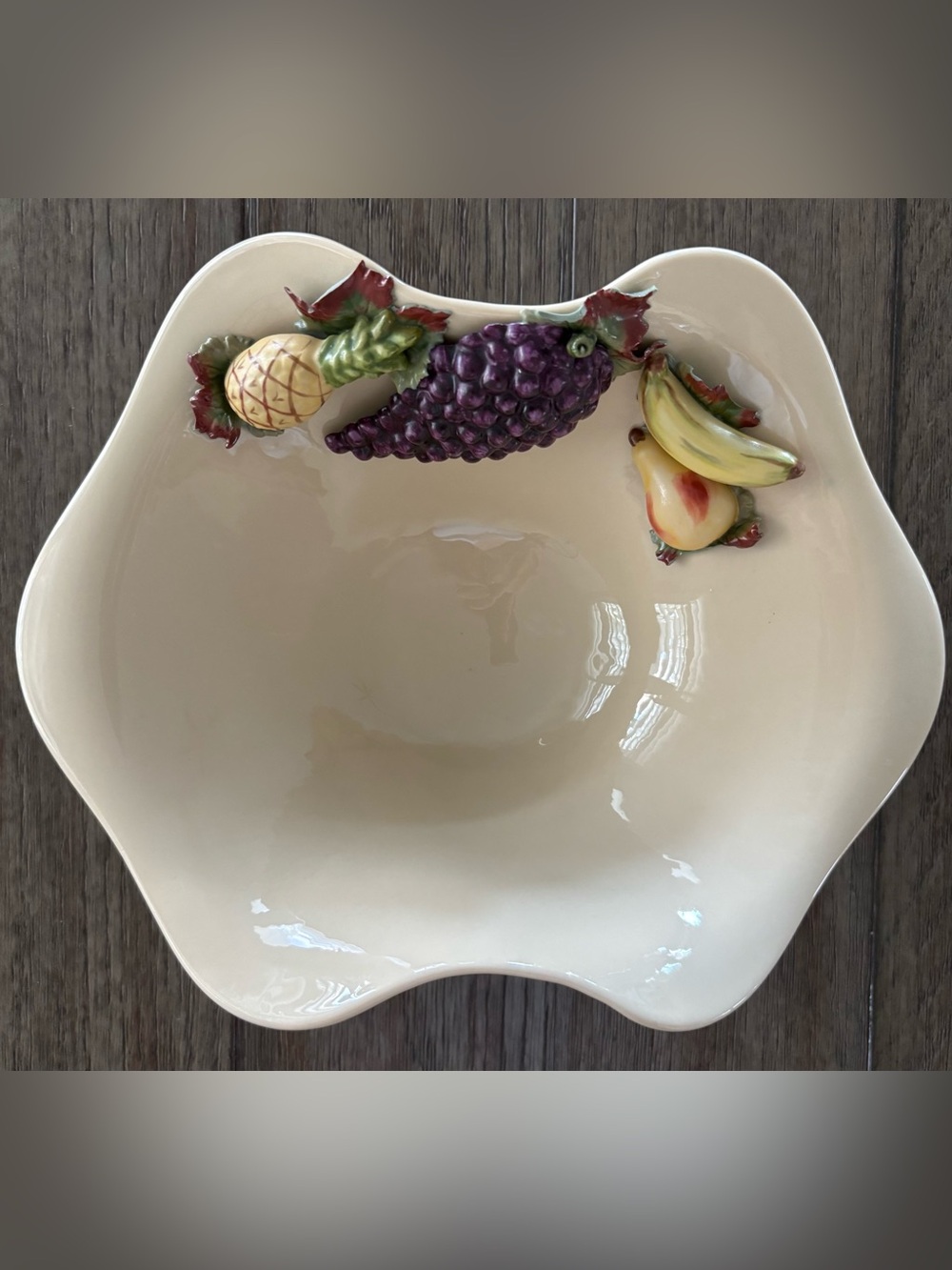Cream Ceramic Fruit Accent Serving Bowl by